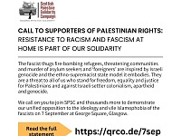 Call to supporters of Palestinian rights resistance to racism and fascism at home is part of our solidarity